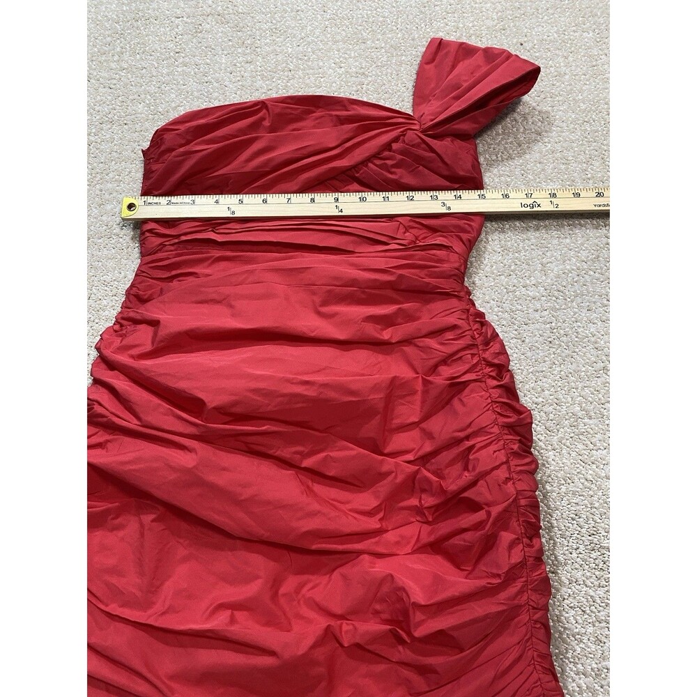 Zara Bright Red One-Shoulder Ruched Mini Dress Size S - Picture 11 of 16